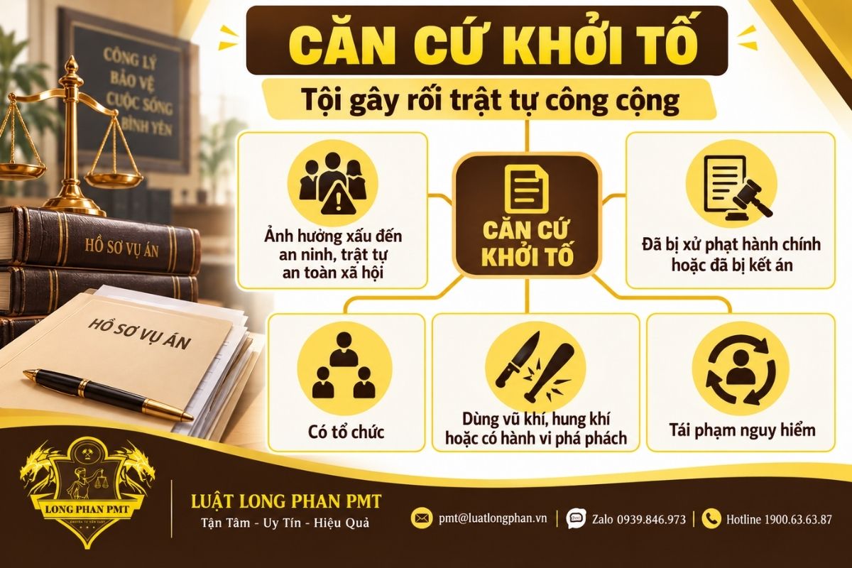 Căn cứ khởi tố tội gây rối trật tự công cộng theo Điều 318 Bộ luật Hình sự