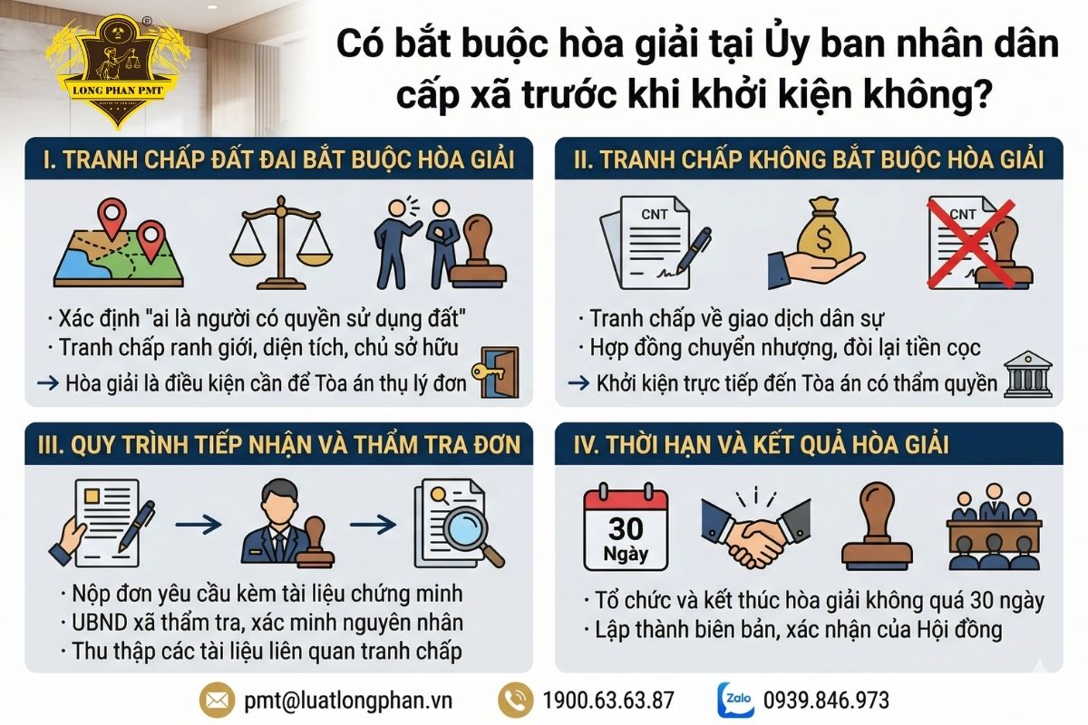 Sơ đồ quy định bắt buộc hòa giải tại Ủy ban nhân dân cấp xã trước khi khởi kiện tranh chấp đất đai.