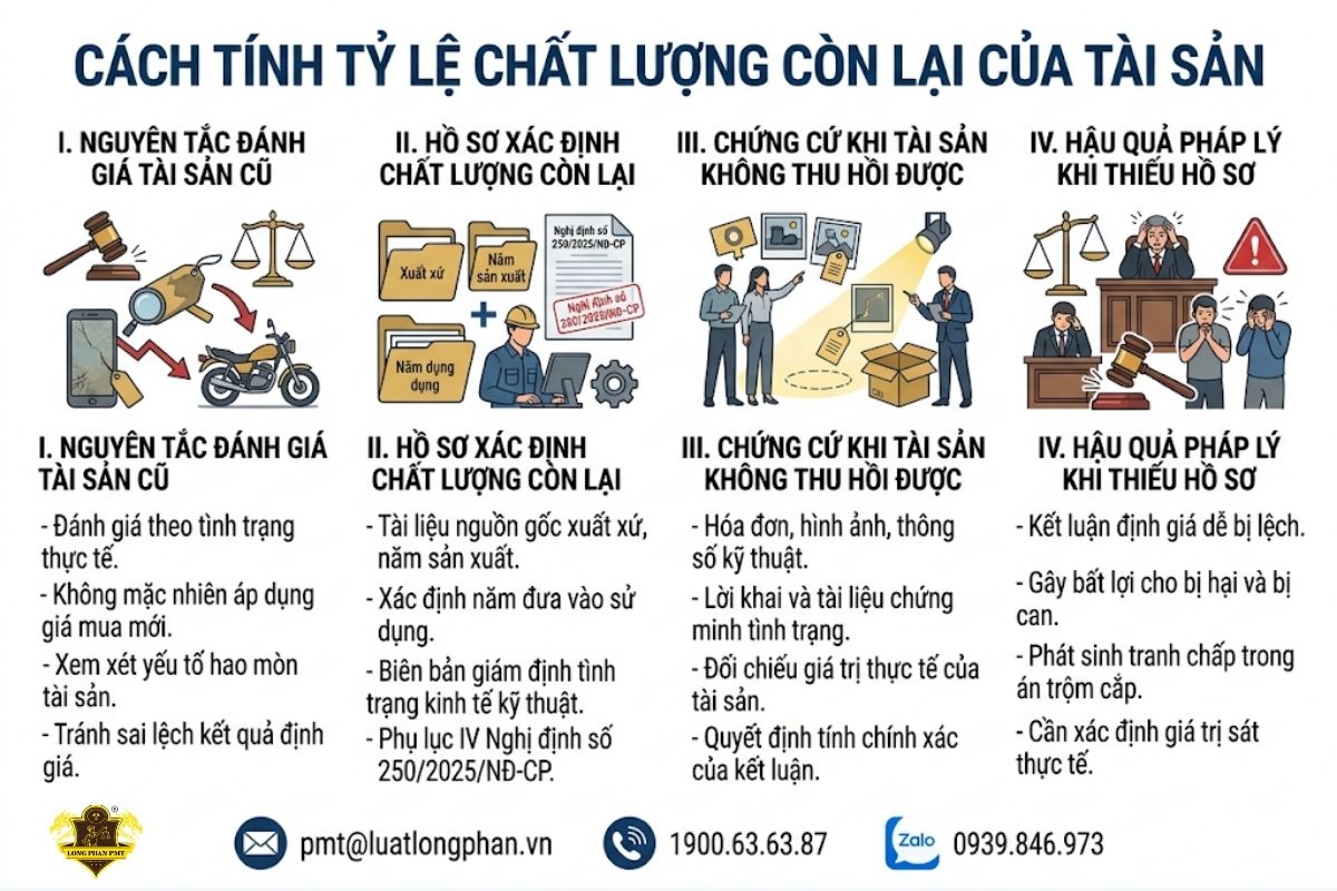 Các căn cứ và hồ sơ xác định tỷ lệ chất lượng còn lại đối với tài sản cũ đã qua sử dụng.