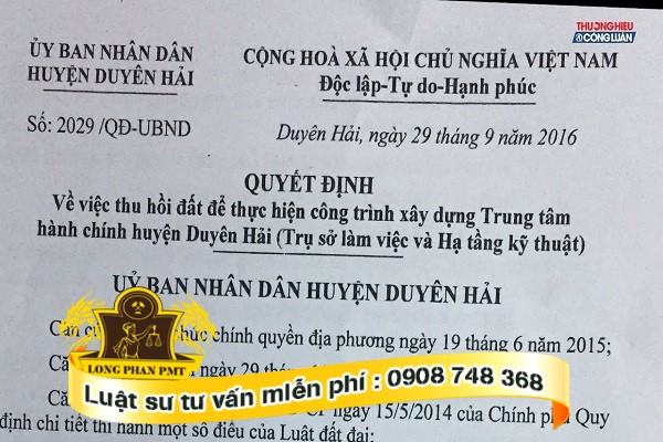 Tham quyen ban hanh quyet dinh thu hoi dat