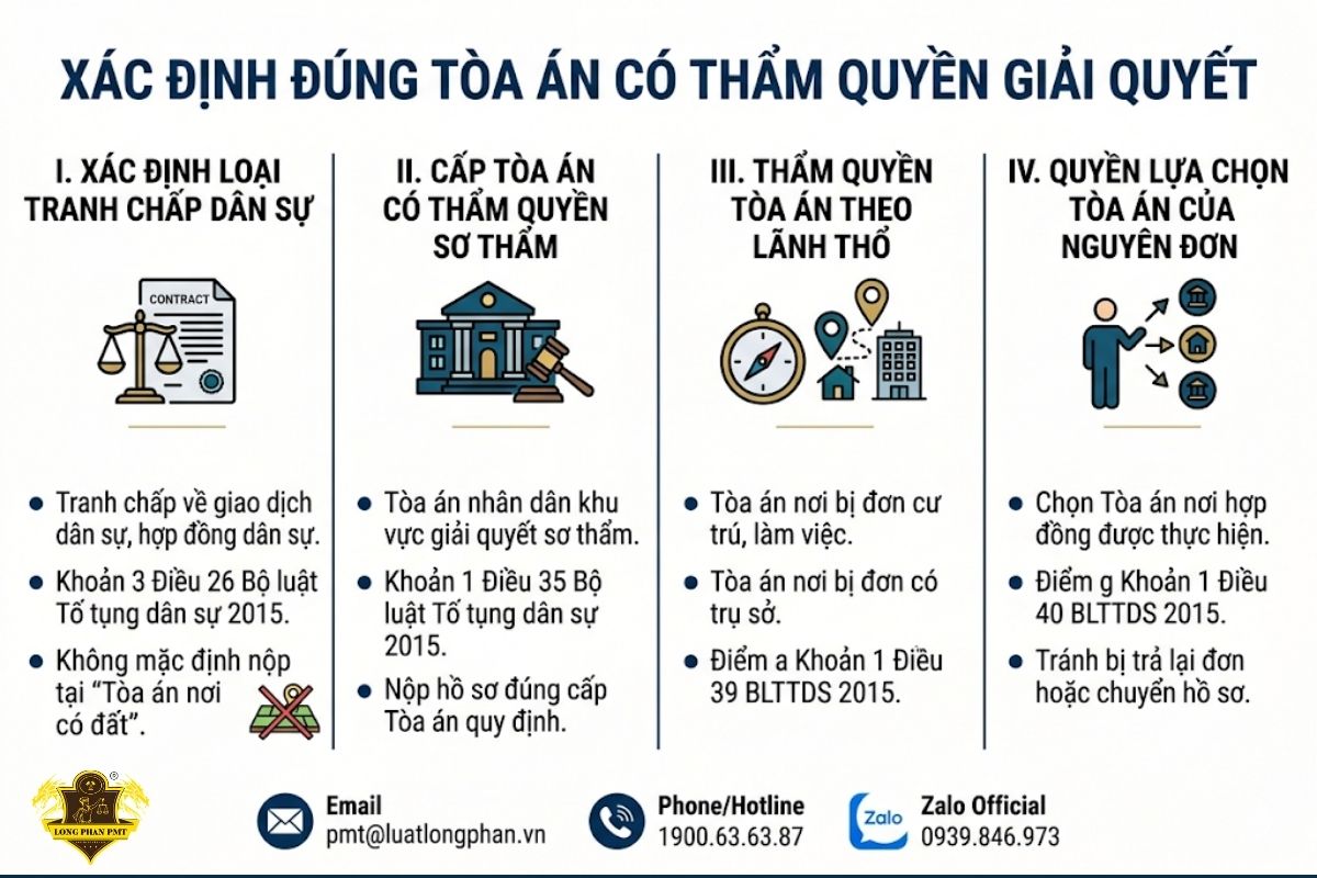  Xác định đúng Tòa án có thẩm quyền giải quyết tranh chấp hợp đồng chuyển nhượng nhà đất.
