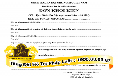 Đơn khởi kiện đòi tiền cọc mua nhà đất