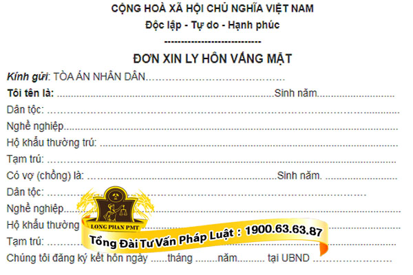 Đơn yêu cầu xét xử ly hôn vắng mặt