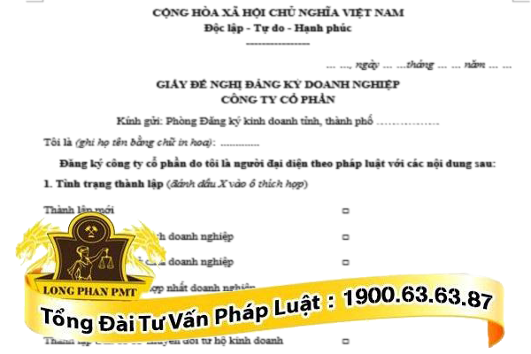 Mẫu Giấy Đề Nghị Thành Lập Công Ty Cổ Phần - Luật Long Phan