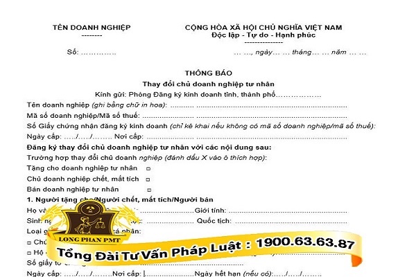 Mẫu Thông Báo Thay đổi Chủ Doanh Nghiệp Tư Nhân 4201