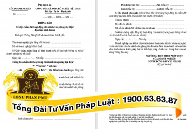 mau thong bao cham dut hoat dong kinh doanh cua doanh nghiep