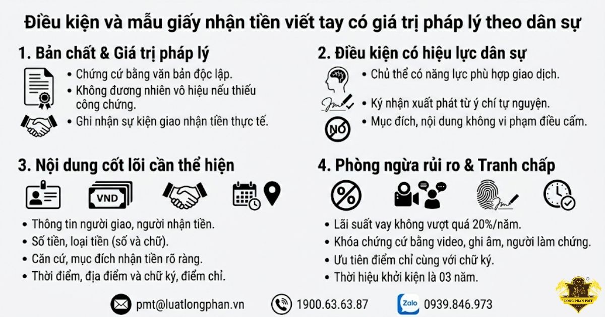 Các điều kiện và mẫu cho giấy nhận tiền viết tay có giá trị pháp lý