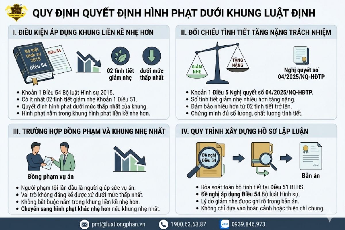 Điều kiện Tòa án quyết định hình phạt dưới khung luật định theo Điều 54 BLHS.