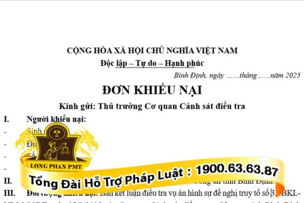 Mẫu đơn khiếu nại hành vi không khởi tố vụ án hình sự