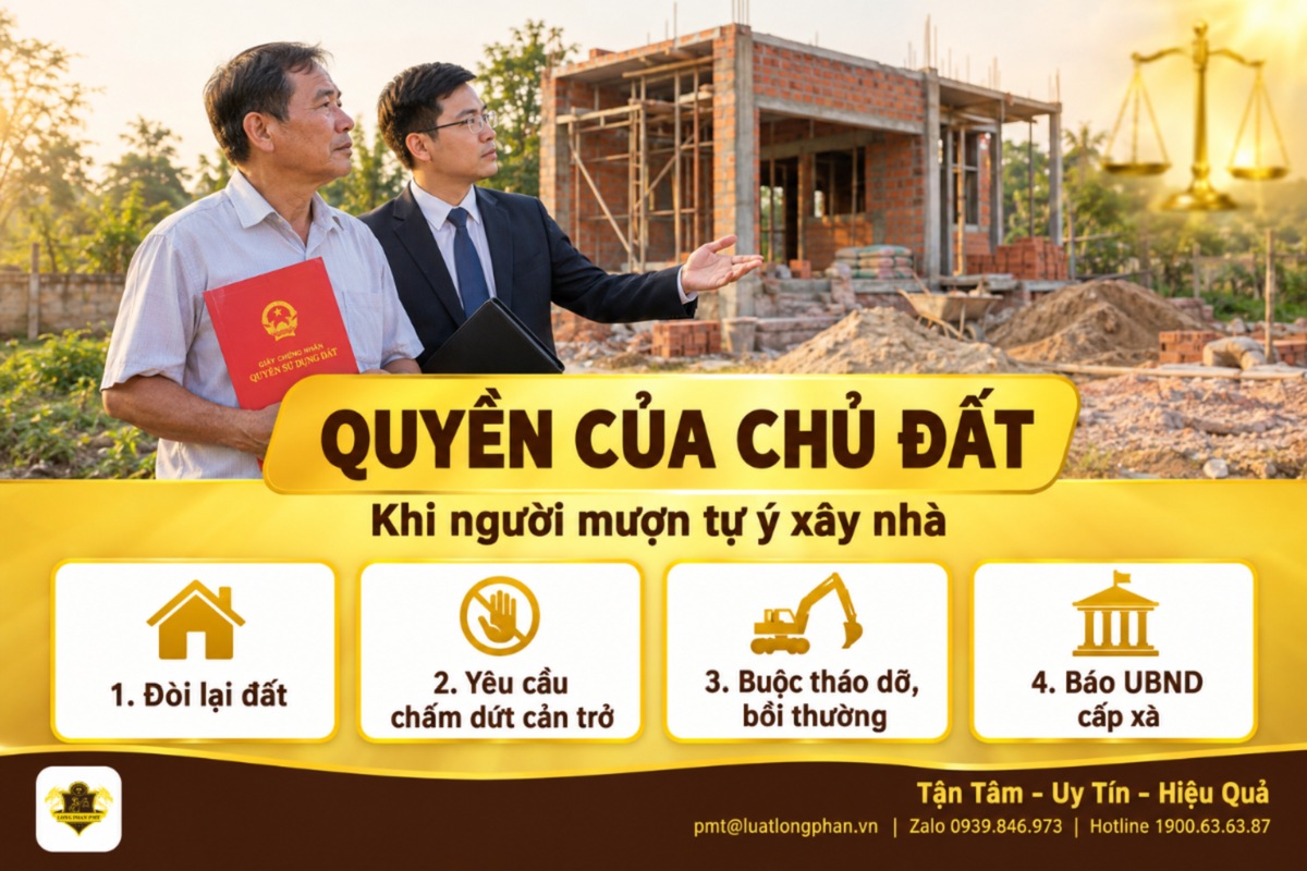 Quyền của chủ đất khi người mượn đất tự ý xây nhà: đòi đất, tháo dỡ, bồi thường