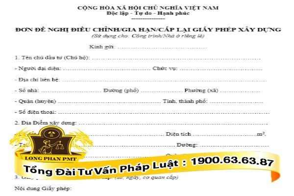 đơn đề nghị cấp lgại giấy phép xây dựng