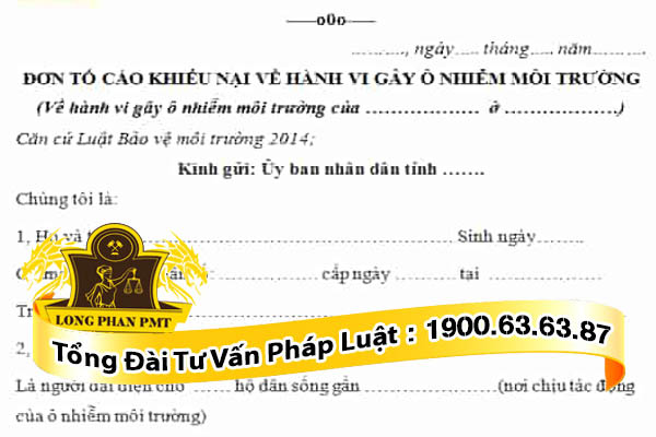 Đơn tố cáo hành vi gây ô nhiễm môi trường.
