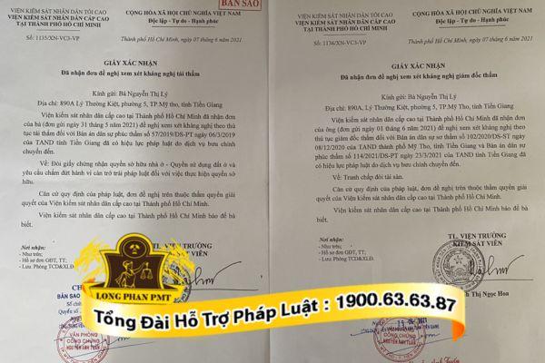 Cơ quan cấp giấy xác nhận đã nhận đơn đề nghị xem xét kháng nghị tái thẩm