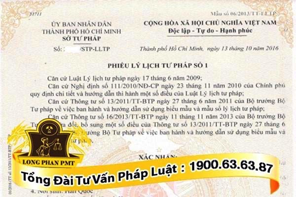 Phiếu lý lịch tư pháp số 1