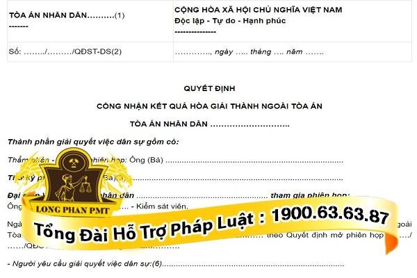 quyết định công nhận kết quả hòa giải 