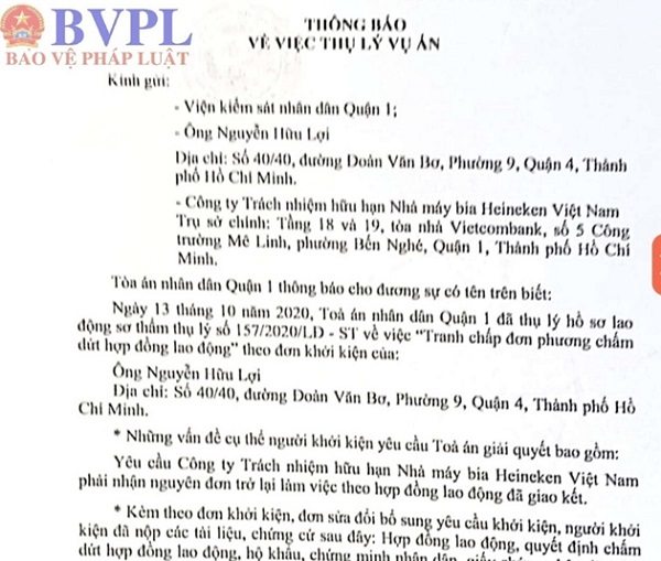việc thụ lý vụ án