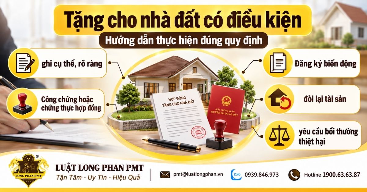 Tặng cho nhà đất có điều kiện với yêu cầu công chứng, đăng ký biến động và quyền đòi lại tài sản.