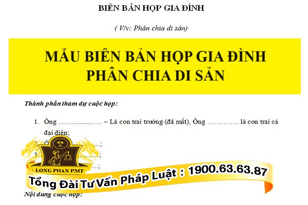 Mẫu biên bản họp gia đình phân chia di sản