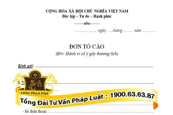 Mẫu đơn tố cáo hành vi cố ý gây thương tích