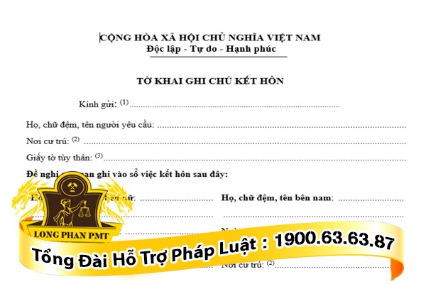 Mẫu tờ khai ghi chú kết hôn