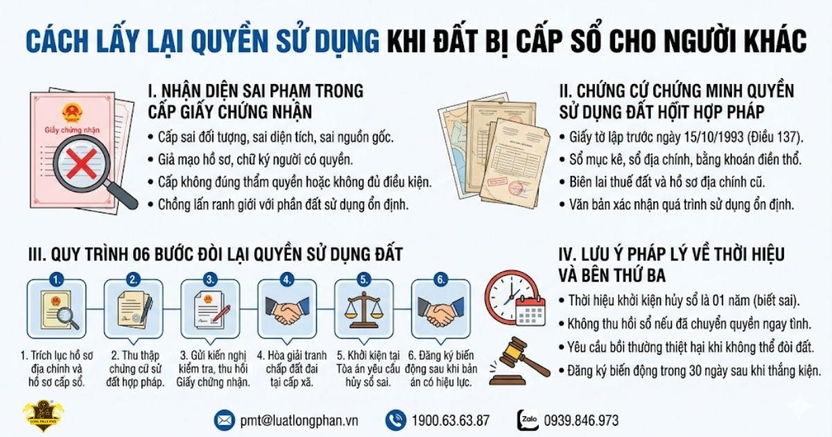 Quy trình 6 bước lấy lại quyền sử dụng khi đất bị cấp sổ cho người khác trái pháp luật.