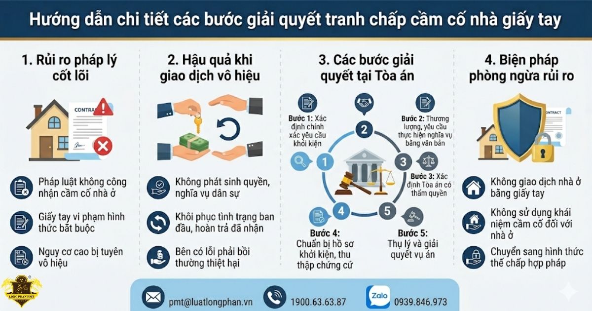 04 bước hướng dẫn giải quyết tranh chấp cầm cố nhà giấy tay chi tiết.
