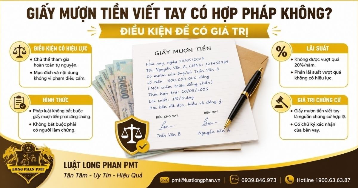 Giấy mượn tiền viết tay và các điều kiện để được công nhận giá trị pháp lý.