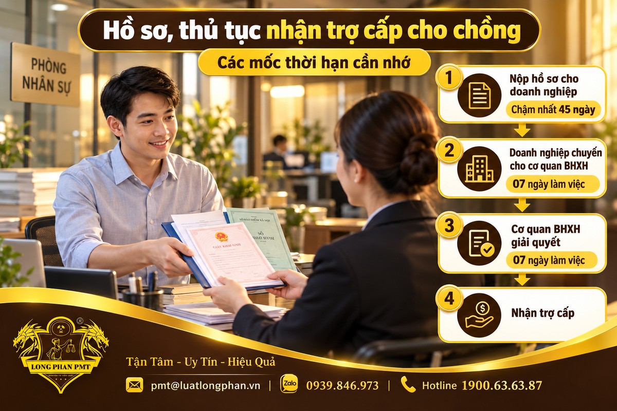 Hồ sơ, thủ tục nhận trợ cấp cho chồng khi vợ sinh con qua doanh nghiệp và cơ quan BHXH với các mốc thời hạn