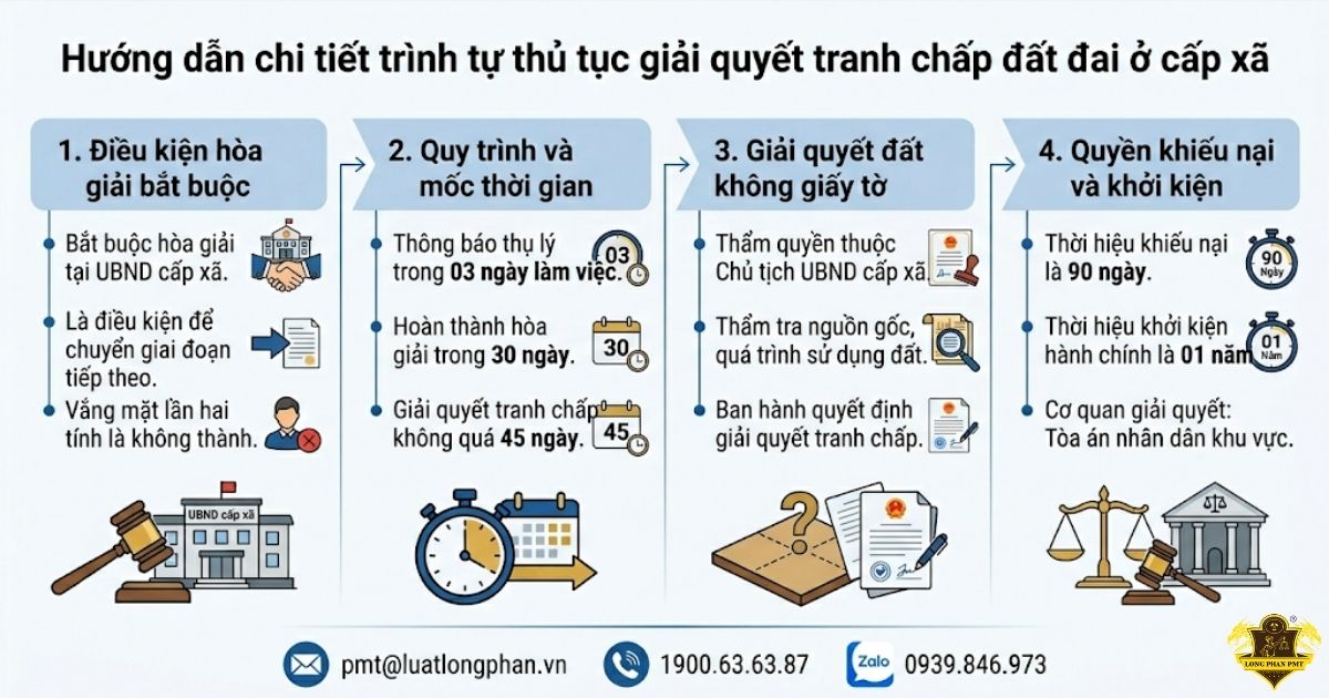  Tổng quan 4 bước quy trình giải quyết tranh chấp đất đai ở cấp xã chi tiết.
