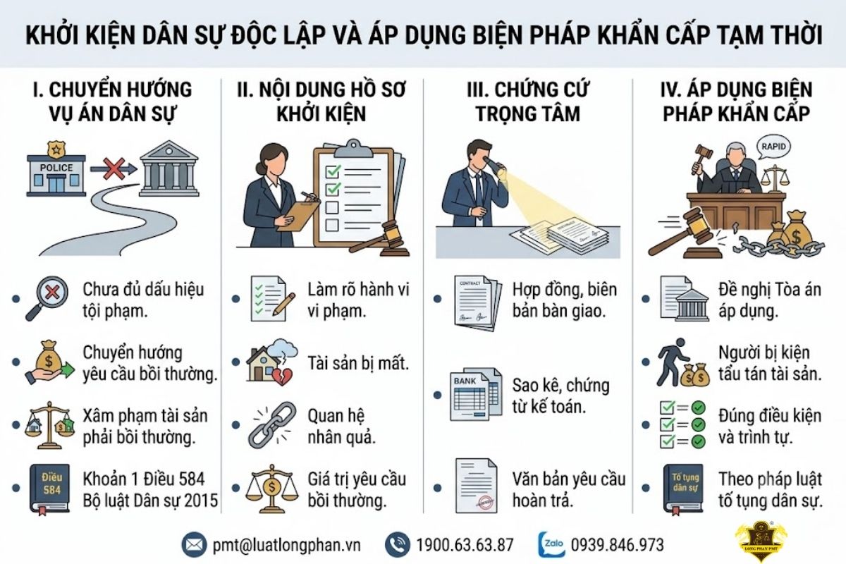 Khởi kiện dân sự độc lập và áp dụng biện pháp khẩn cấp tạm thời.
