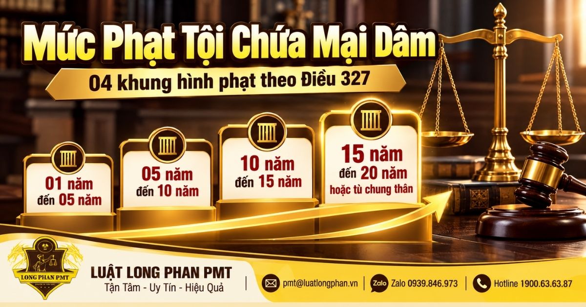 Mức phạt tội chứa mại dâm theo 4 khung hình phạt tại Điều 327 Bộ luật Hình sự.