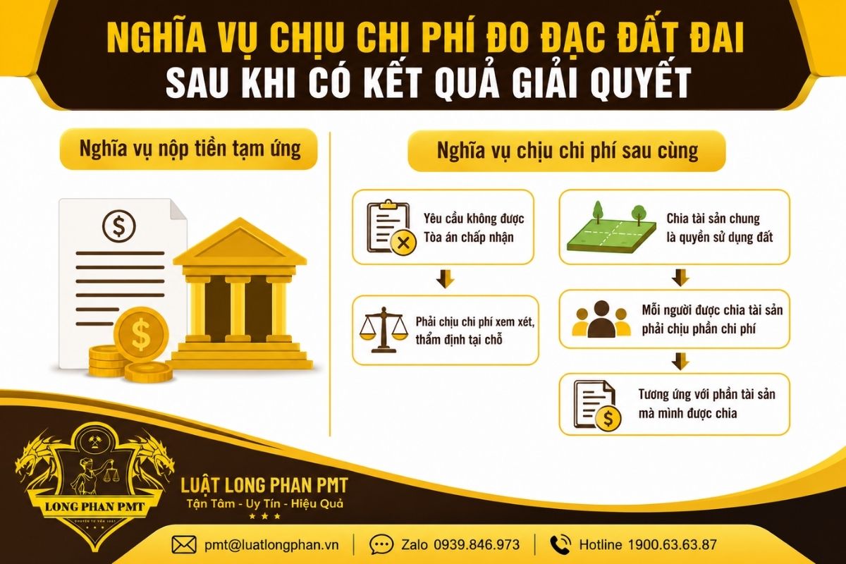 Nghĩa vụ chịu chi phí đo đạc đất đai được xác định theo kết quả giải quyết vụ án.