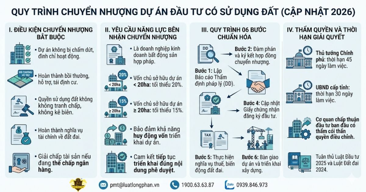 Quy trình chuyển nhượng dự án đầu tư có sử dụng đất theo luật mới.
