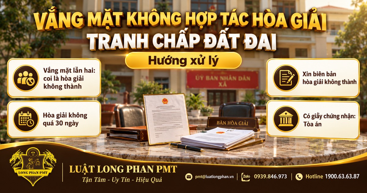 Vắng mặt không hợp tác hòa giải tranh chấp đất đai: vắng mặt lần hai, thời hạn 30 ngày, biên bản và Tòa án