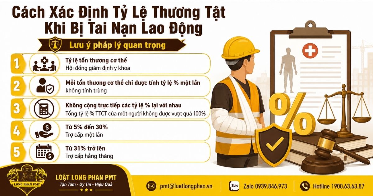Xác định tỷ lệ thương tật khi bị tai nạn lao động theo kết luận của Hội đồng giám định y khoa.