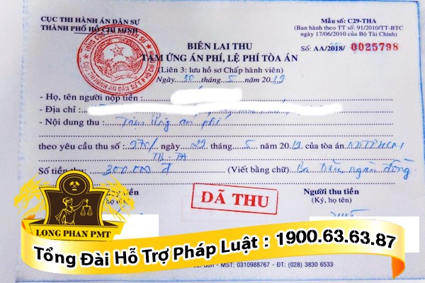 Biên lai tạm ứng án phí khi ly hôn