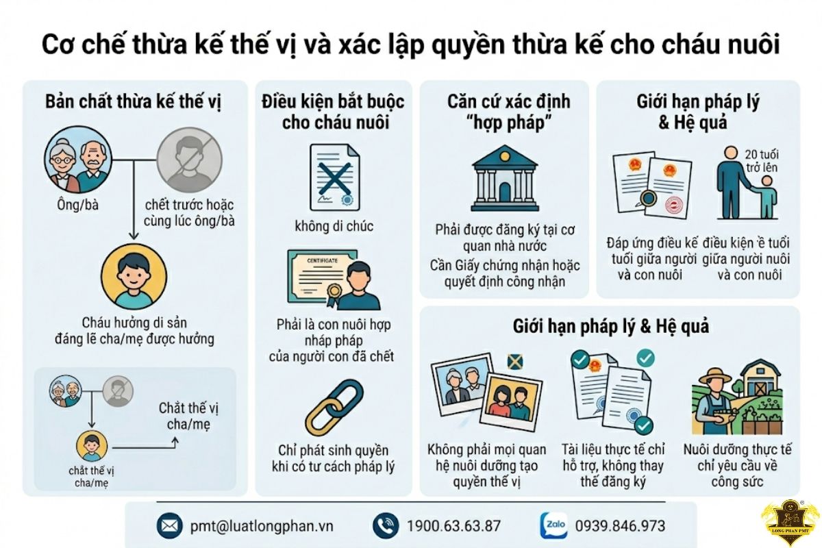Cơ chế thừa kế thế vị và xác lập quyền thừa kế cho cháu nuôi theo pháp luật