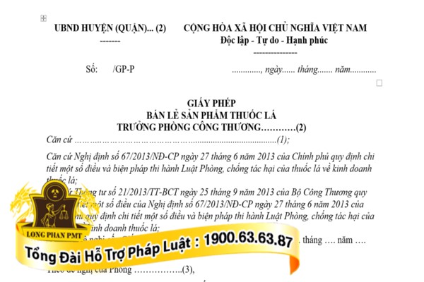 Giấy phép bán lẻ sản phẩm thuốc lá