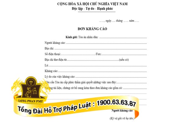 Mẫu đơn kháng cáo hình sự