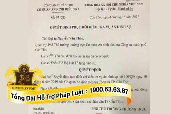 Quyết định phục hồi điều tra vụ án hình sự