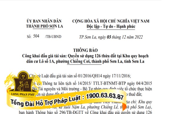Thông báo công khai đấu giá tài sản
