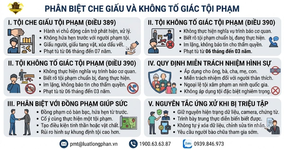 Tiêu chí cấu thành tội che giấu và không tố giác nhằm xác định tội danh HS.