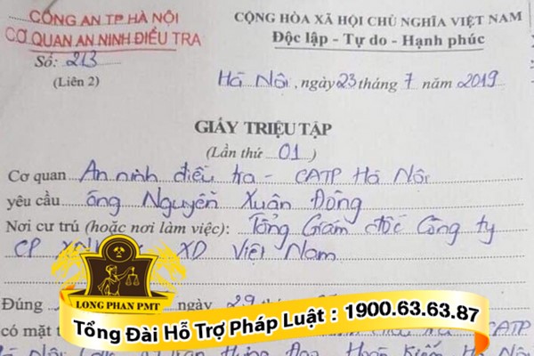 Giấy triệu tập lấy lời khai