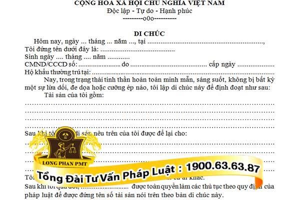 Mẫu di chúc hợp pháp