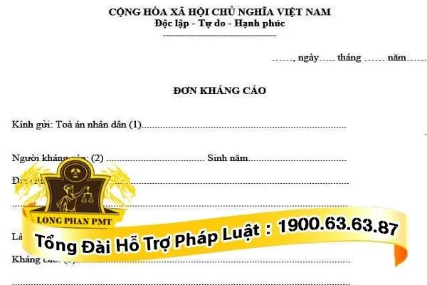 Mẫu đơn kháng cáo tăng hình phạt