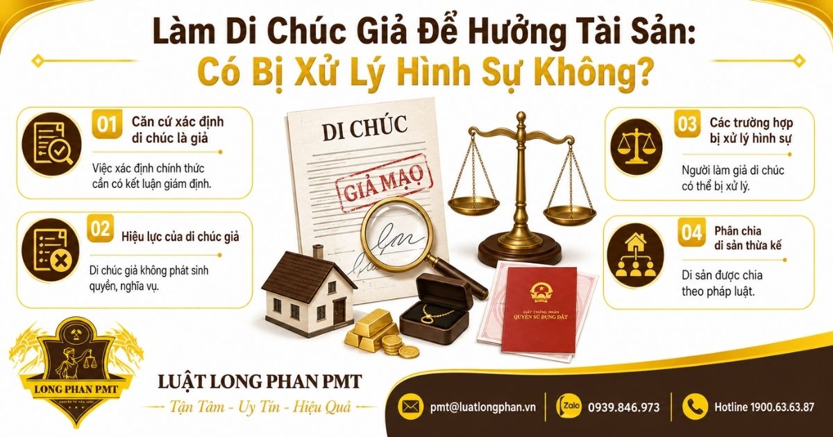 Làm di chúc giả để hưởng tài sản và các hậu quả pháp lý dân sự, hình sự có thể phát sinh.