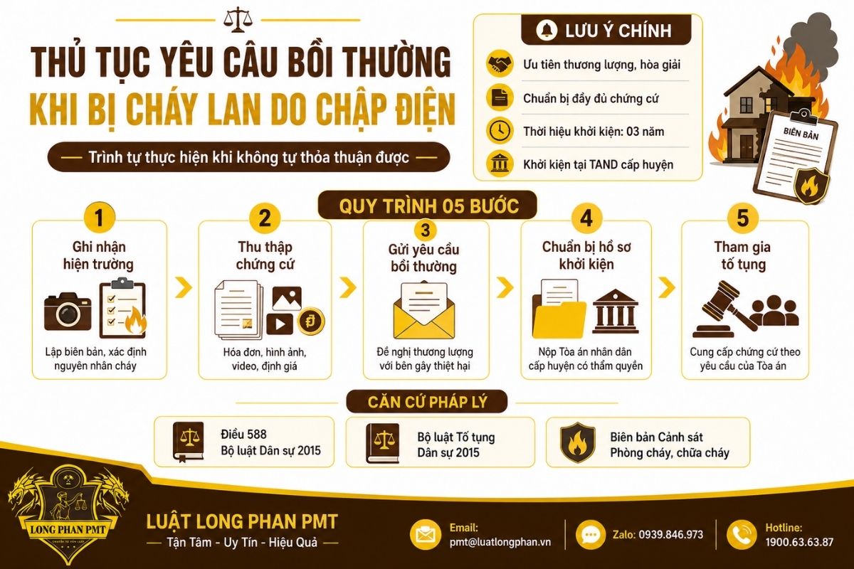 Thủ tục yêu cầu bồi thường khi bị cháy lan do chập điện