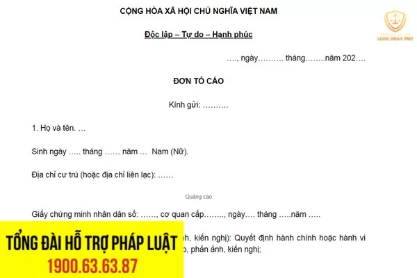 Mẫu đơn tố cáo