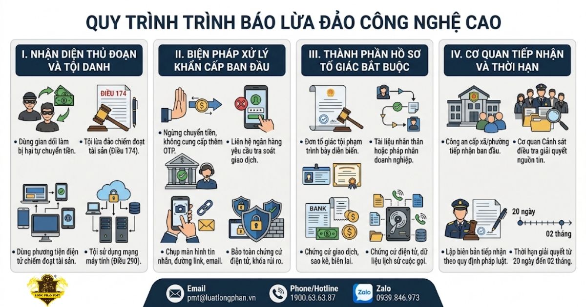 Các bước trong quy trình trình báo lừa đảo công nghệ cao với cơ quan công an.