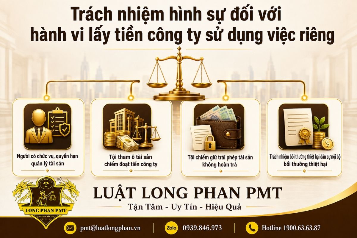 Trách nhiệm hình sự khi lấy tiền công ty và phân biệt tham ô, chiếm giữ trái phép với bồi thường dân sự.